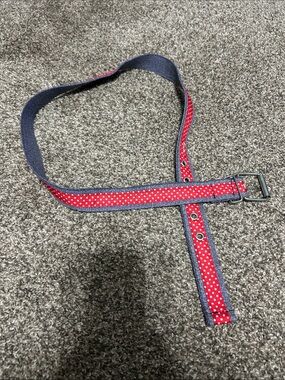 Red Polka Dot Fabric Belt with Blue Trim